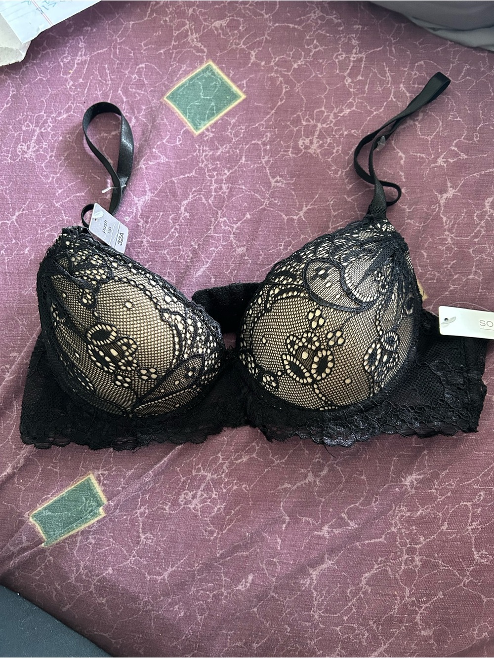 sophie b. Black Lace Push-Up Bra with Nude Lining